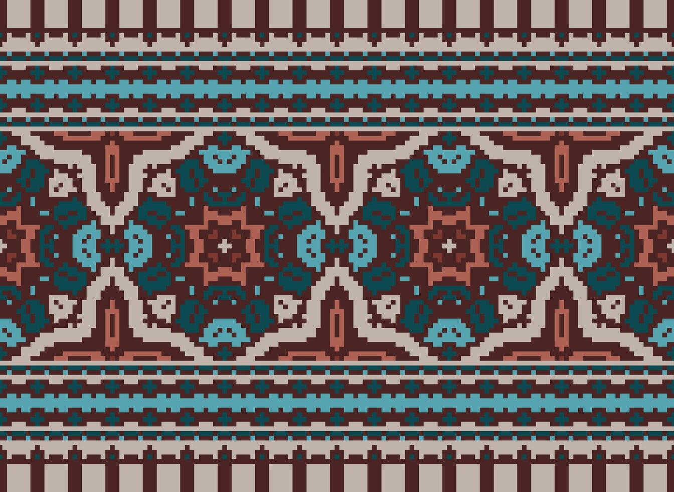 Cross Stitch Border. Embroidery Cross Stitch. Ethnic Patterns. Geometric Ethnic Indian pattern. Native Ethnic pattern.Texture Textile Fabric Clothing Knitwear print. Pixel Horizontal Seamless Vector. vector