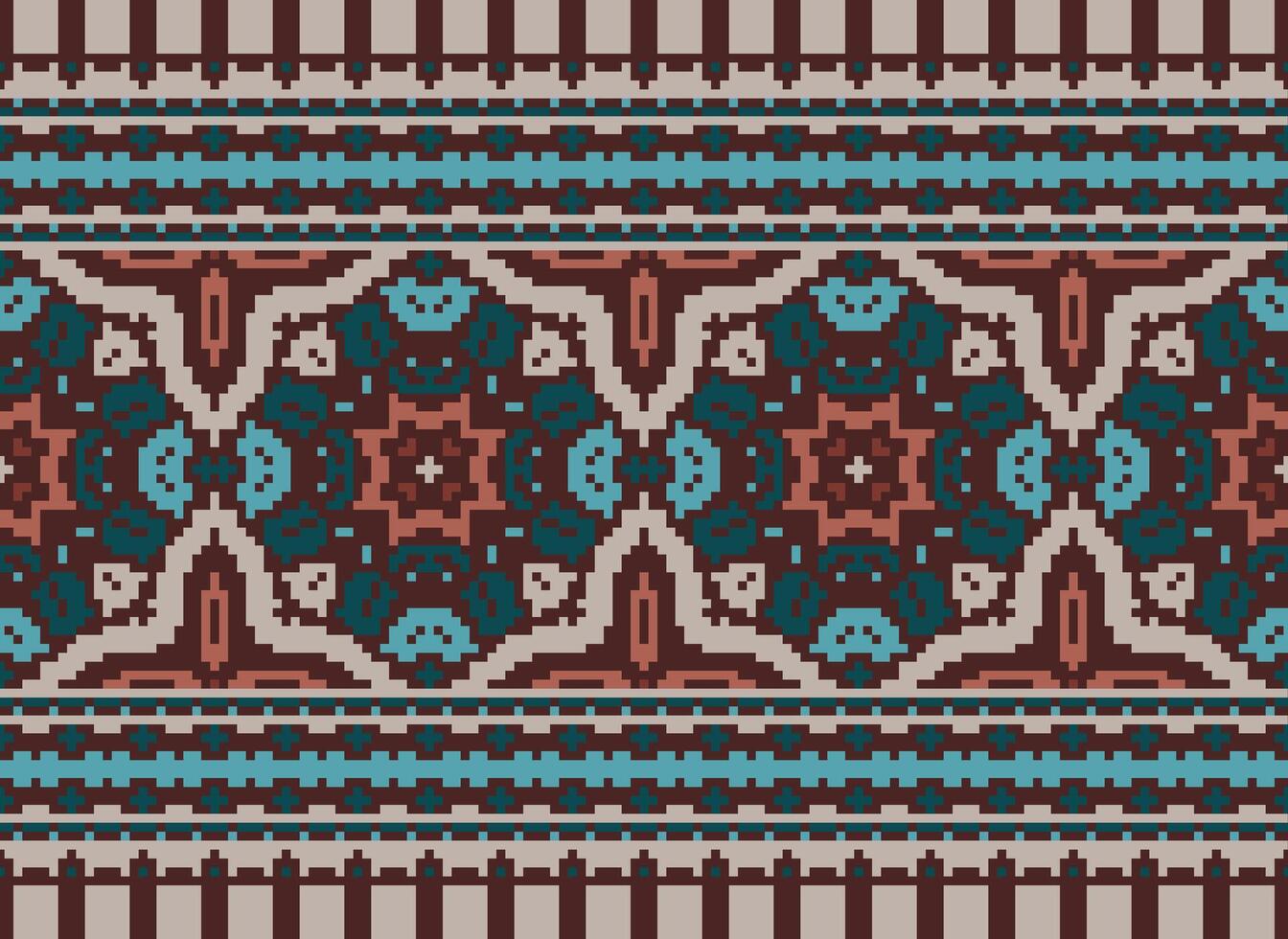 Cross Stitch Border. Embroidery Cross Stitch. Ethnic Patterns. Geometric Ethnic Indian pattern. Native Ethnic pattern.Texture Textile Fabric Clothing Knitwear print. Pixel Horizontal Seamless Vector. vector