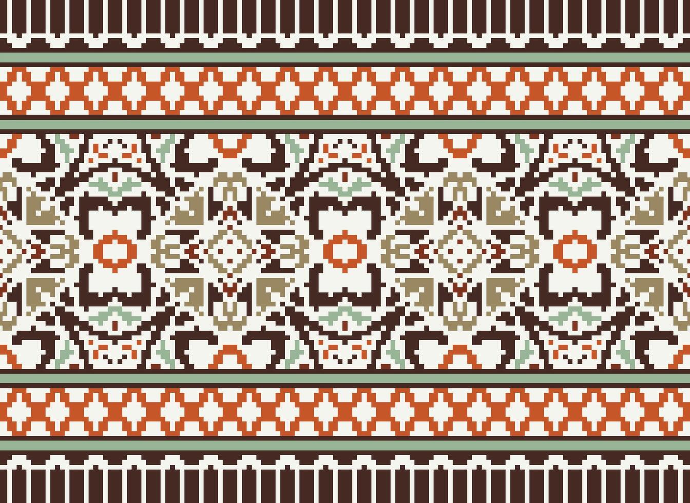 Pixel Ethnic pattern vector background. seamless pattern traditional, Design for background, wallpaper, Batik, fabric, carpet, clothing, wrapping, and textile.ethnic pattern Vector illustration.