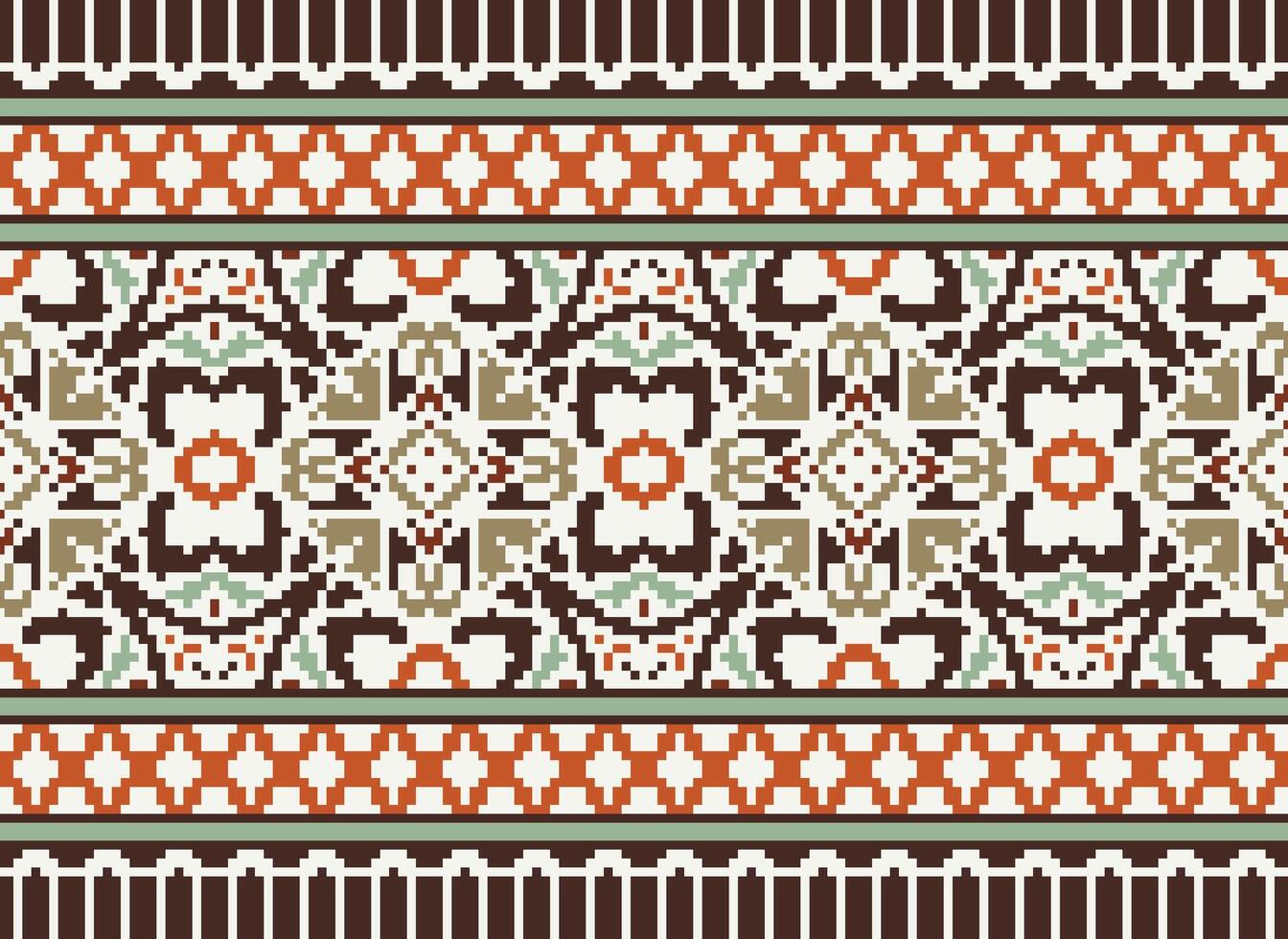 Pixel Ethnic pattern vector background. seamless pattern traditional, Design for background, wallpaper, Batik, fabric, carpet, clothing, wrapping, and textile.ethnic pattern Vector illustration.