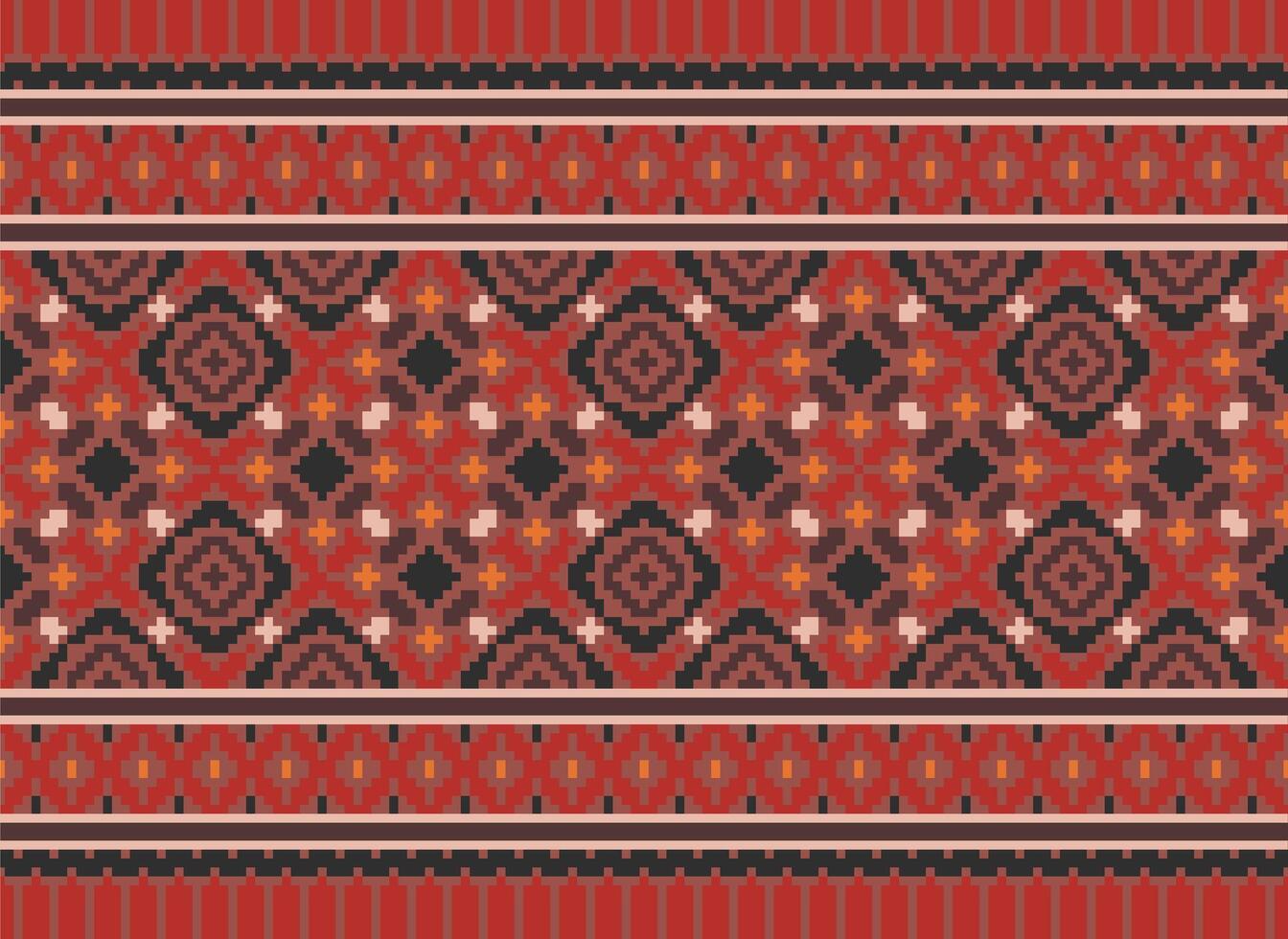 Cross Stitch pattern with Floral Designs. Traditional cross stitch needlework. Geometric Ethnic pattern, Embroidery, Textile ornamentation, fabric, Hand stitched pattern, Cultural stitching pixel art. vector