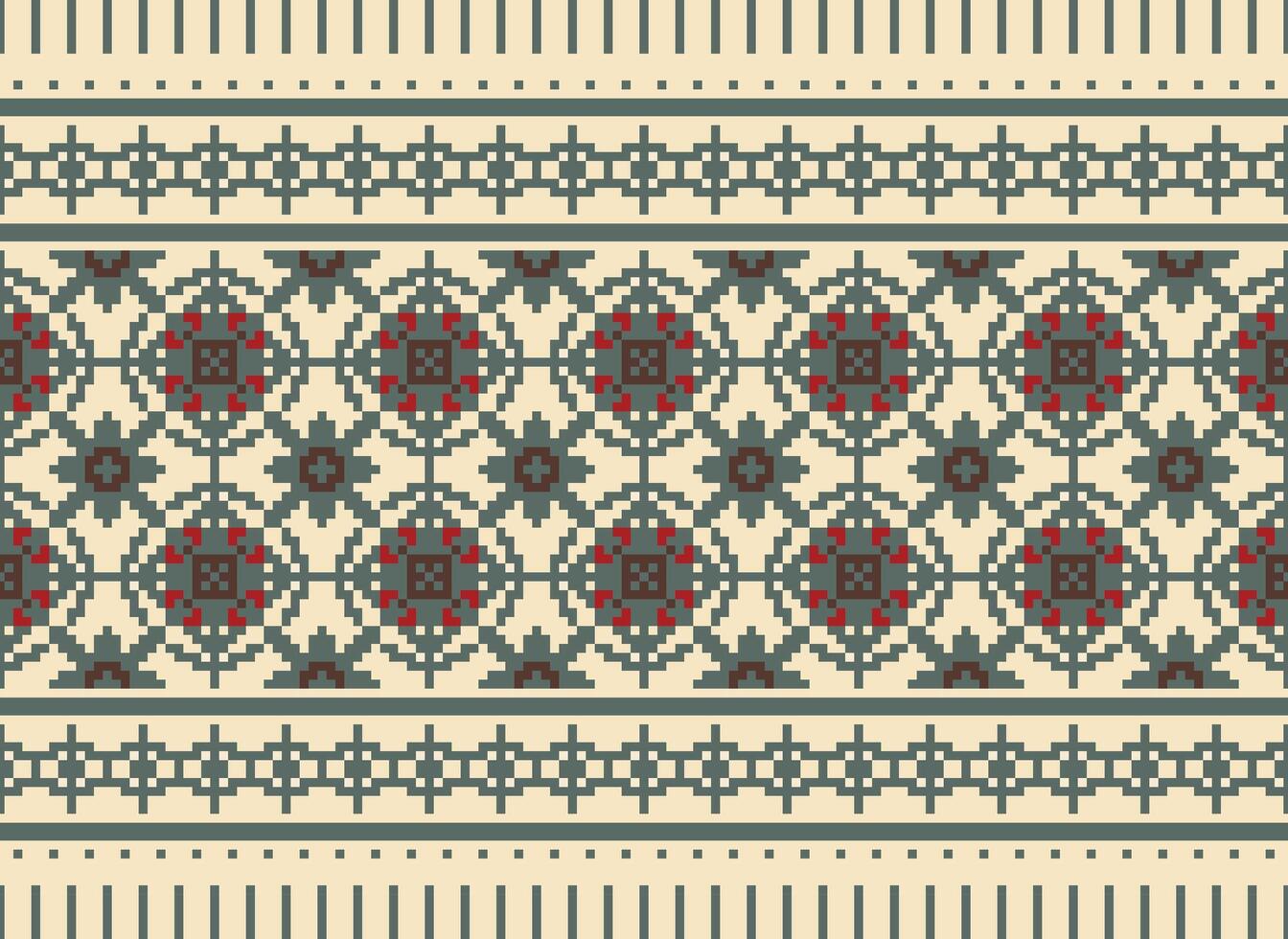 Cross Stitch Border. Embroidery Cross Stitch. Ethnic Patterns. Geometric Ethnic Indian pattern. Native Ethnic pattern.Texture Textile Fabric Clothing Knitwear print. Pixel Horizontal Seamless Vector. vector