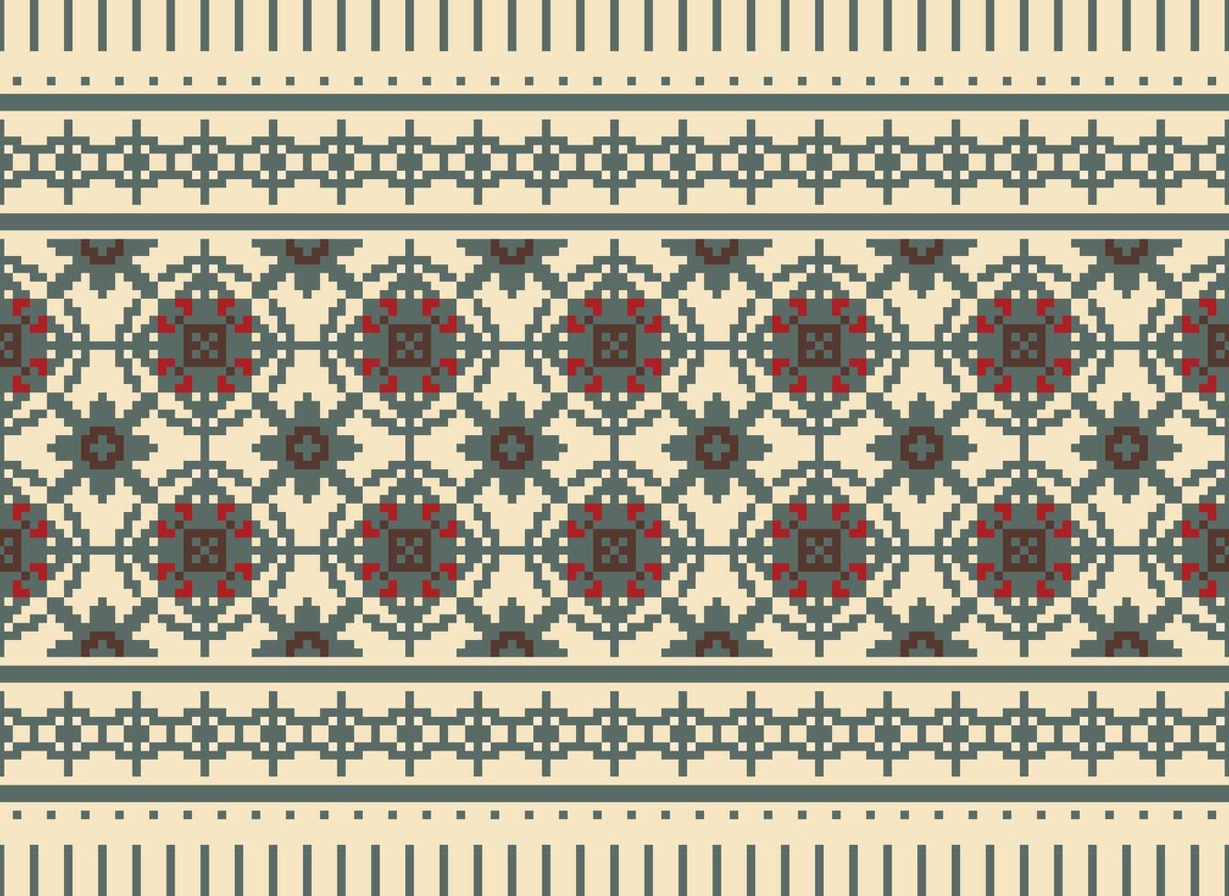 Cross Stitch Border. Embroidery Cross Stitch. Ethnic Patterns. Geometric Ethnic Indian pattern. Native Ethnic pattern.Texture Textile Fabric Clothing Knitwear print. Pixel Horizontal Seamless Vector. vector