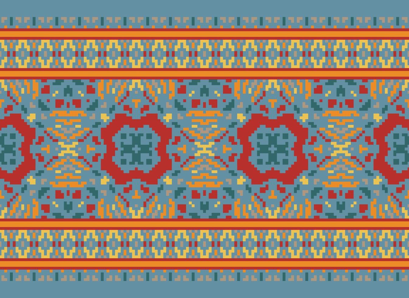 Pixel Ethnic pattern vector background. seamless pattern traditional, Design for background, wallpaper, Batik, fabric, carpet, clothing, wrapping, and textile.ethnic pattern Vector illustration.