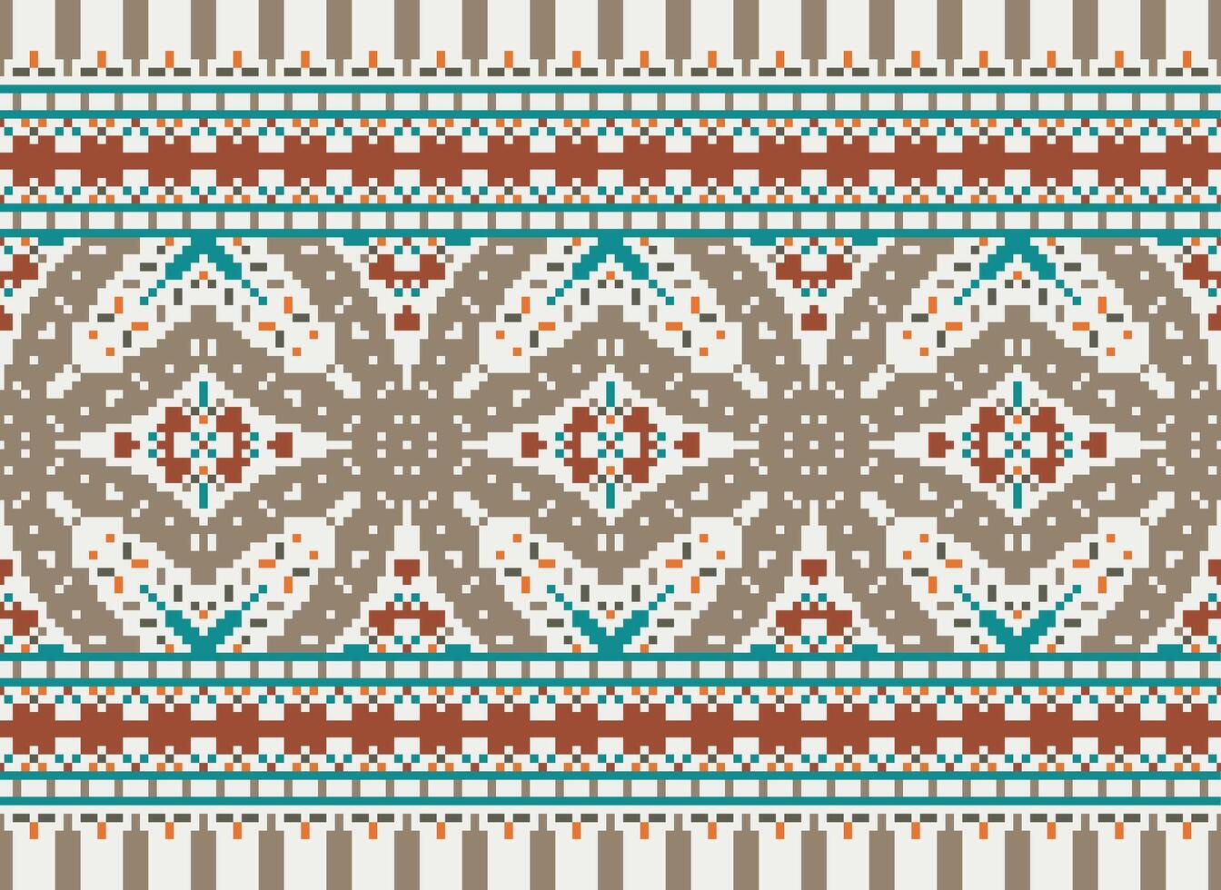 Cross Stitch pattern with Floral Designs. Traditional cross stitch needlework. Geometric Ethnic pattern, Embroidery, Textile ornamentation, fabric, Hand stitched pattern, Cultural stitching pixel art. vector