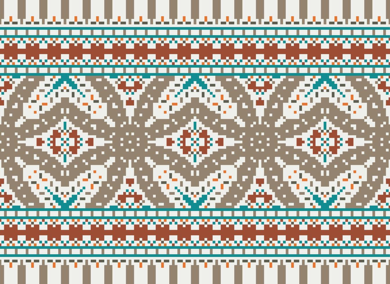 Cross Stitch pattern with Floral Designs. Traditional cross stitch needlework. Geometric Ethnic pattern, Embroidery, Textile ornamentation, fabric, Hand stitched pattern, Cultural stitching pixel art. vector