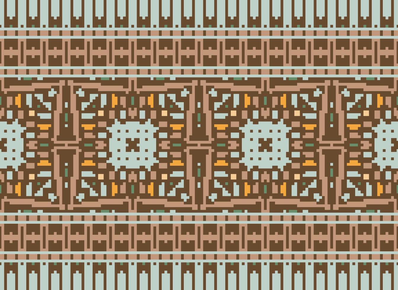 Cross Stitch pattern with Floral Designs. Traditional cross stitch needlework. Geometric Ethnic pattern, Embroidery, Textile ornamentation, fabric, Hand stitched pattern, Cultural stitching pixel art. vector