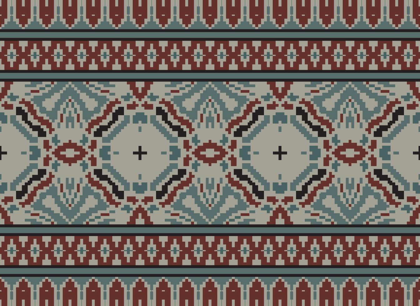 Pixel Ethnic pattern vector background. seamless pattern traditional, Design for background, wallpaper, Batik, fabric, carpet, clothing, wrapping, and textile.ethnic pattern Vector illustration.
