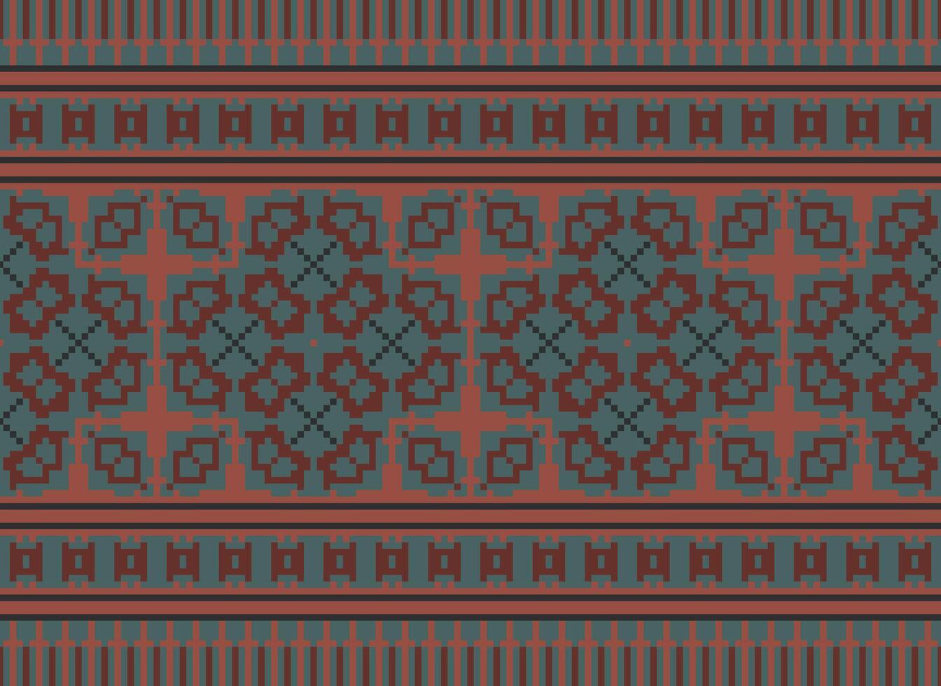 Pixel Cross Stitch pattern with Floral Designs. Traditional cross stitch needlework. Geometric Ethnic pattern, Embroidery, Textile ornamentation, fabric, Hand stitched pattern, pixel art. vector