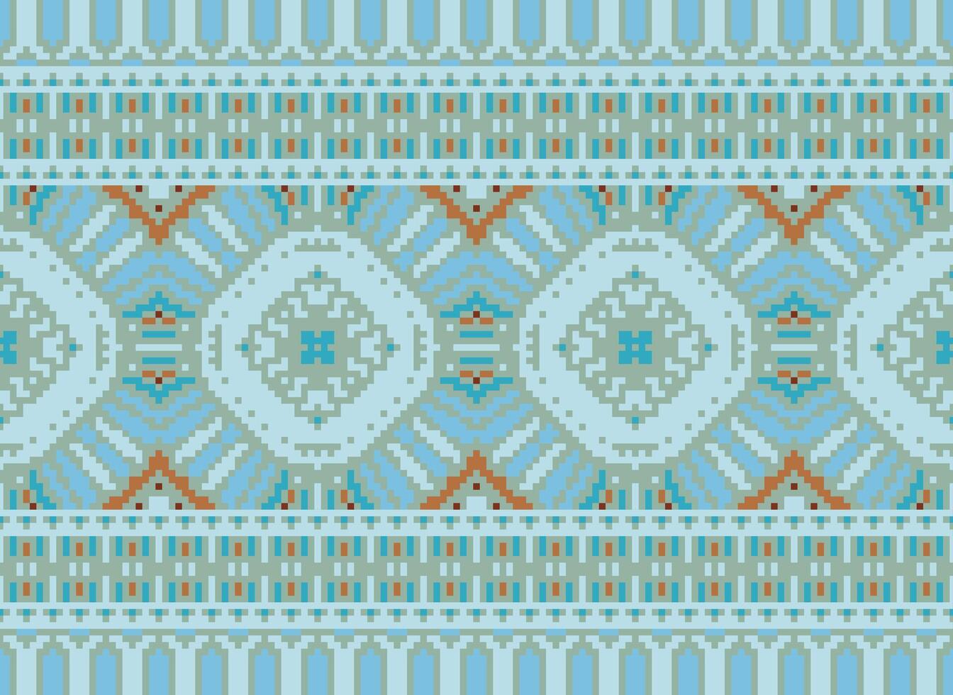 Cross Stitch Border. Embroidery Cross Stitch. Ethnic Patterns. Geometric Ethnic Indian pattern. Native Ethnic pattern.Texture Textile Fabric Clothing Knitwear print. Pixel Horizontal Seamless Vector. vector