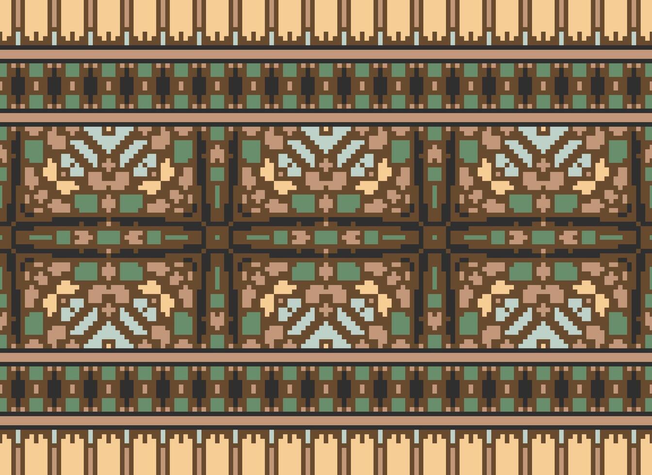Pixel Embroidery ethnic pattern, Vector Geometric ornate background, Cross stitch retro zigzag style, pattern knitting continuous, Design for textile, fabric, ceramic, digital print