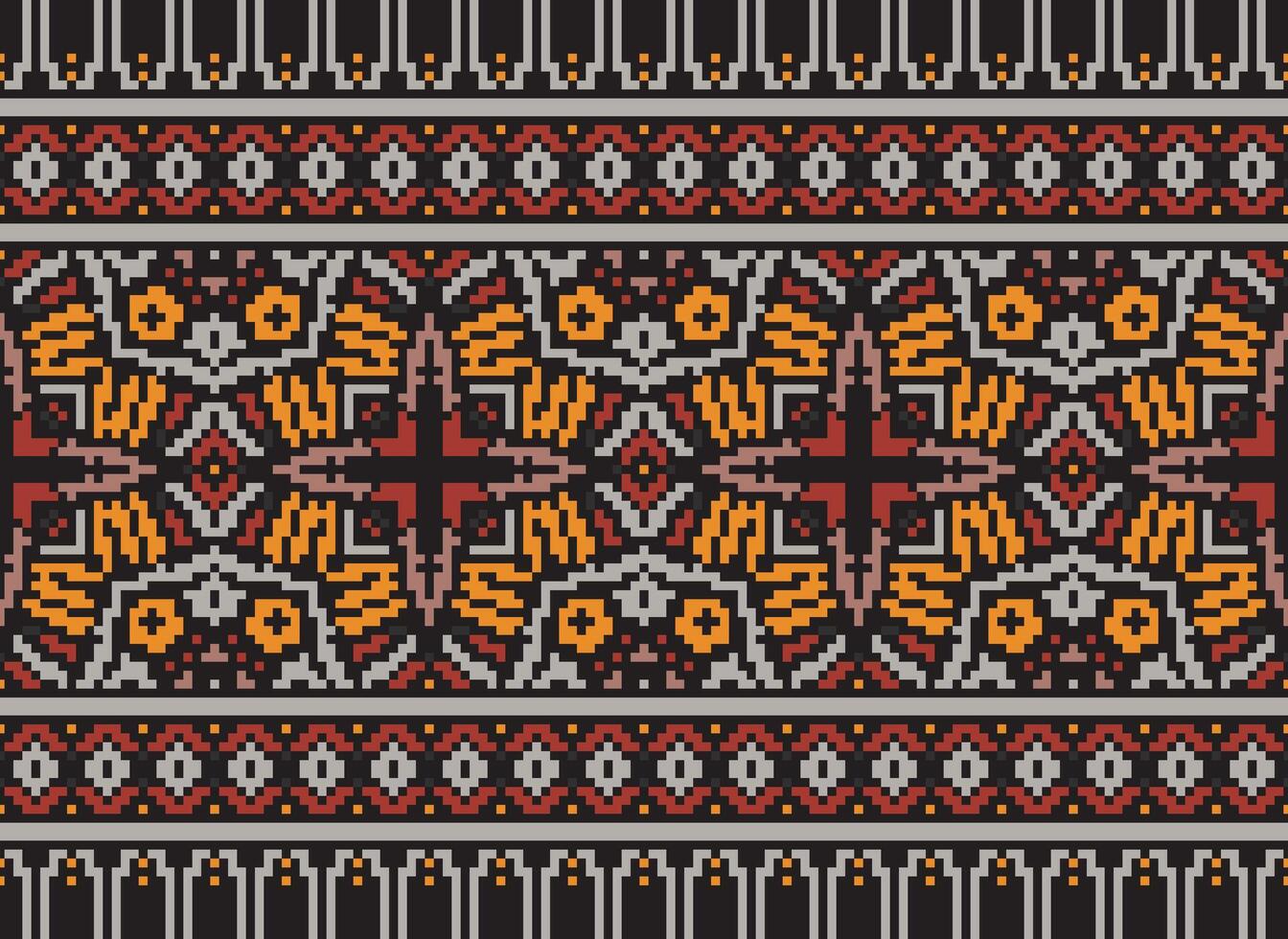 Pixel Embroidery ethnic pattern, Vector Geometric ornate background, Cross stitch retro zigzag style, pattern knitting continuous, Design for textile, fabric, ceramic, digital print
