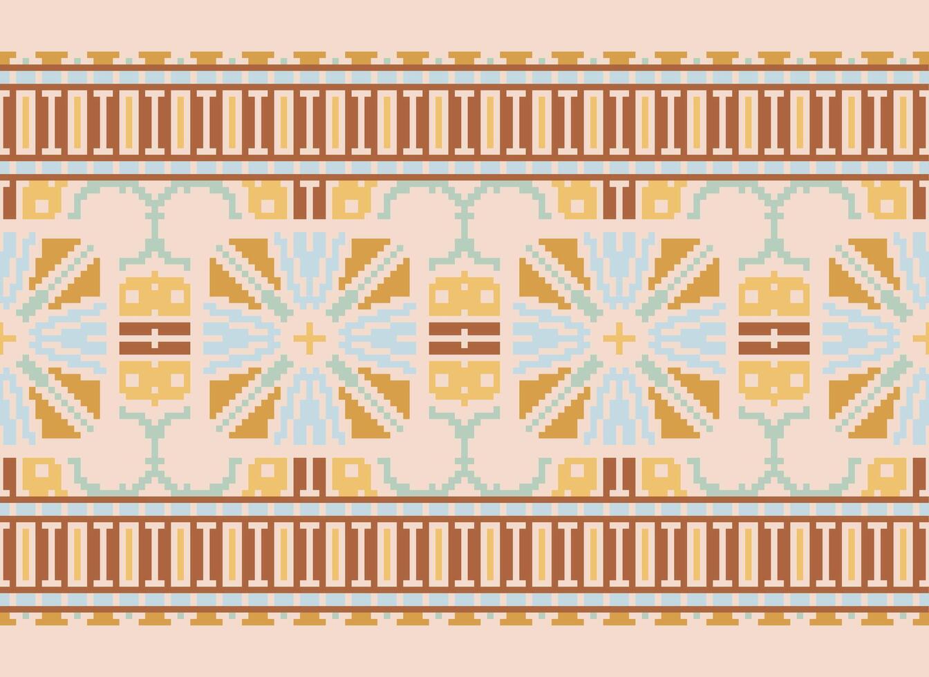 Cross Stitch Border. Embroidery Cross Stitch. Ethnic Patterns. Geometric Ethnic Indian pattern. Native Ethnic pattern.Texture Textile Fabric Clothing Knitwear print. Pixel Horizontal Seamless Vector. vector