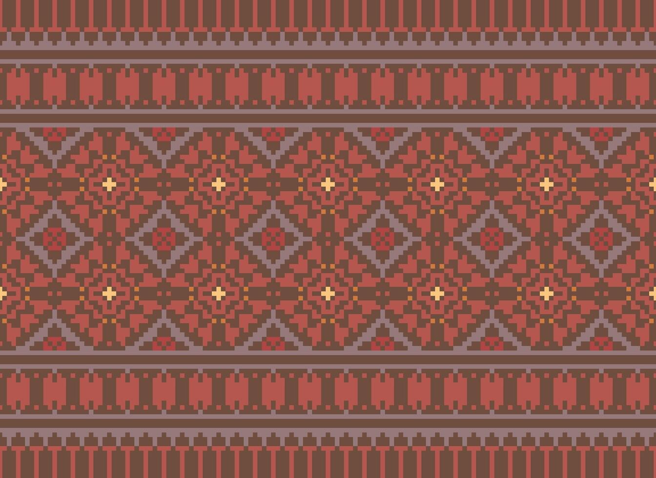 A Floral pixel art pattern on grey background.geometric ethnic oriental embroidery vector illustration. pixel style, abstract background, cross stitch.design for texture, fabric, cloth, scarf, print