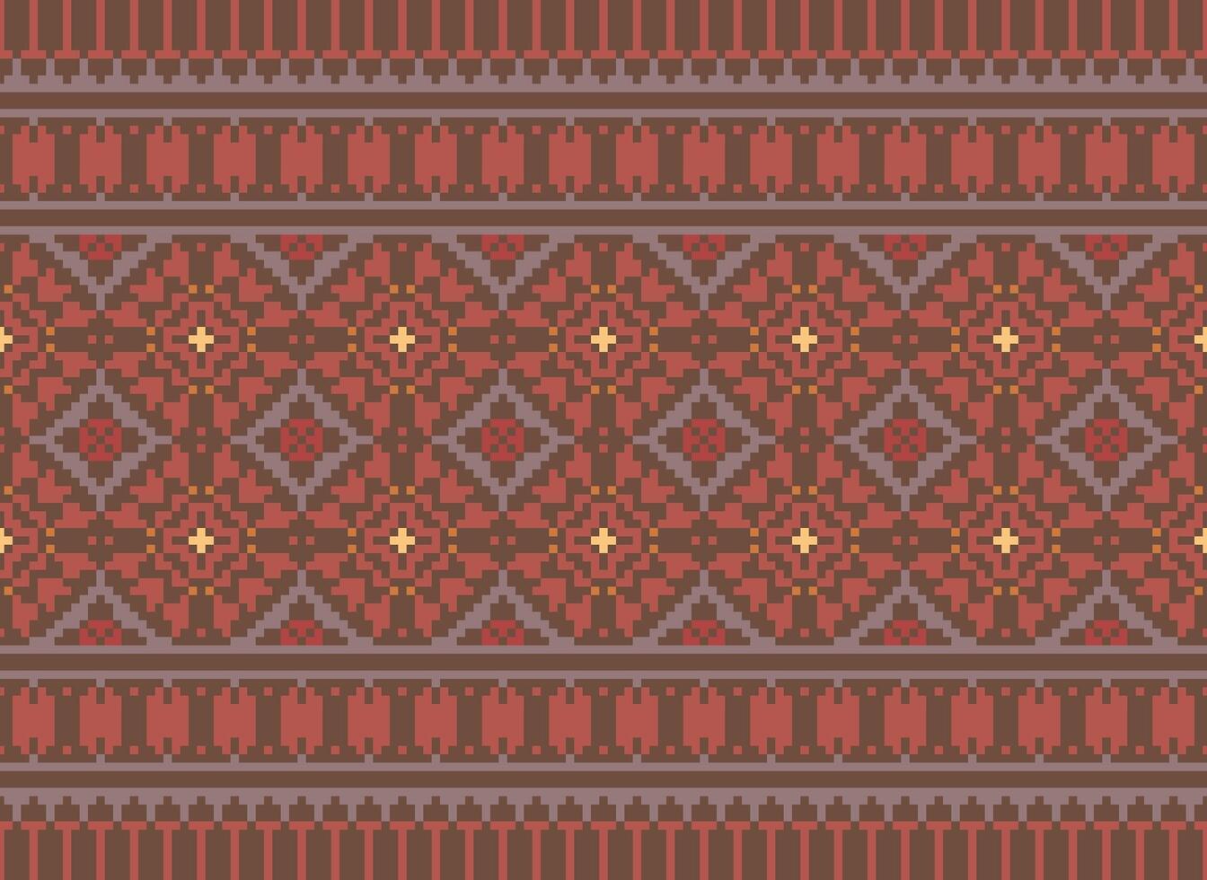 A Floral pixel art pattern on grey background.geometric ethnic oriental embroidery vector illustration. pixel style, abstract background, cross stitch.design for texture, fabric, cloth, scarf, print