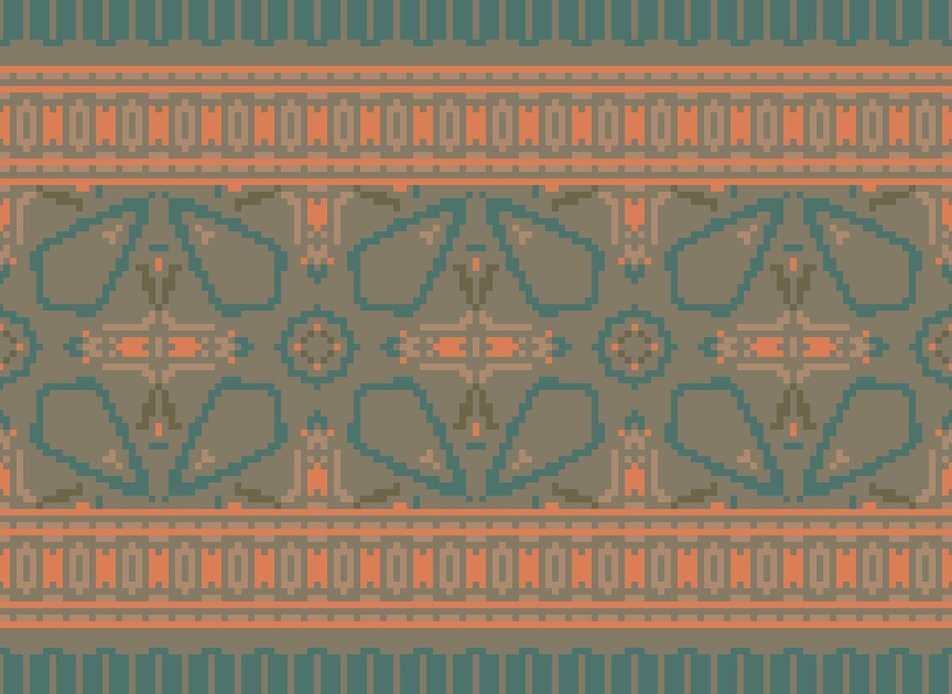 Cross Stitch pattern with Floral Designs. Traditional cross stitch needlework. Geometric Ethnic pattern, Embroidery, Textile ornamentation, fabric, Hand stitched pattern, Cultural stitching pixel art. vector