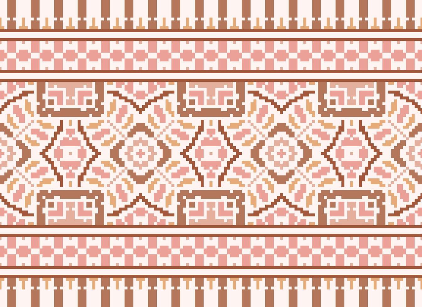 Cross Stitch Border. Embroidery Cross Stitch. Ethnic Patterns. Geometric Ethnic Indian pattern. Native Ethnic pattern.Texture Textile Fabric Clothing Knitwear print. Pixel Horizontal Seamless Vector. vector