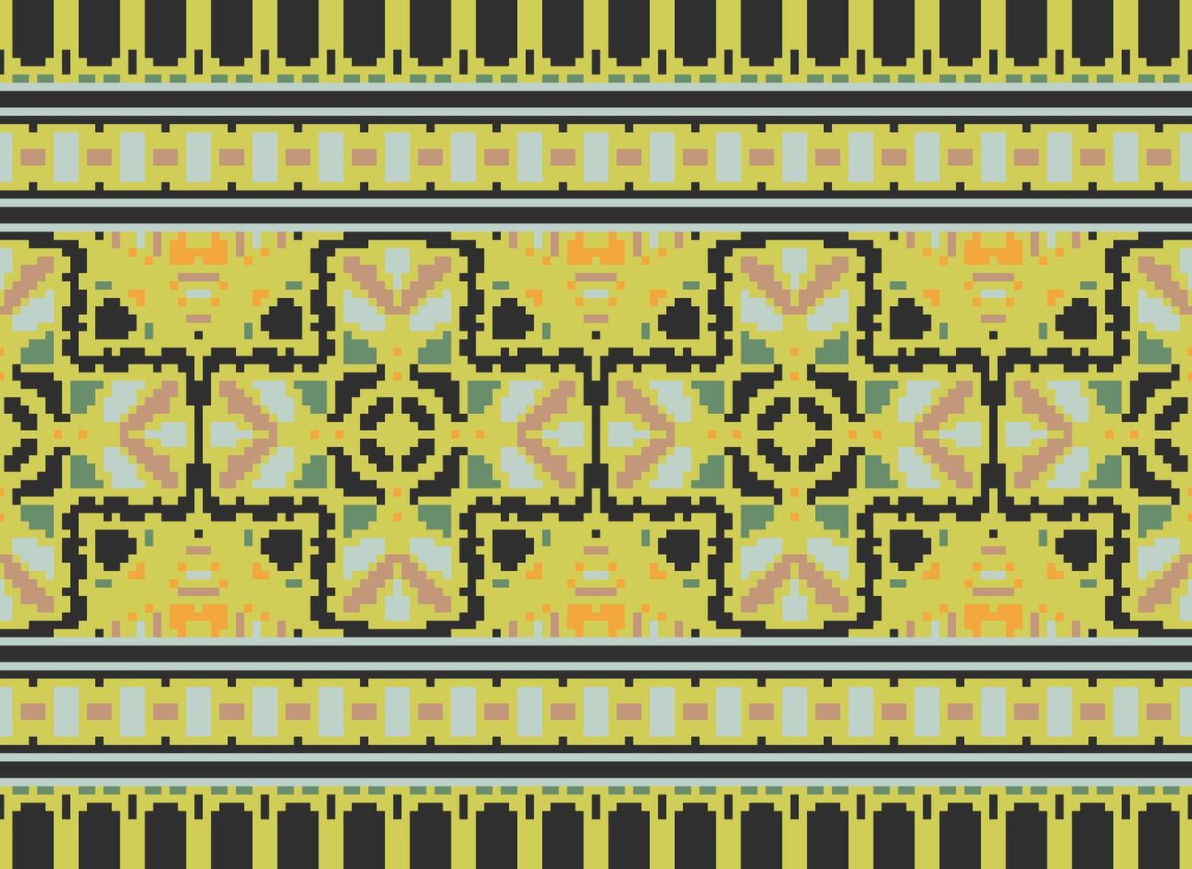 Pixel Embroidery ethnic pattern, Vector Geometric ornate background, Cross stitch retro zigzag style, pattern knitting continuous, Design for textile, fabric, ceramic, digital print