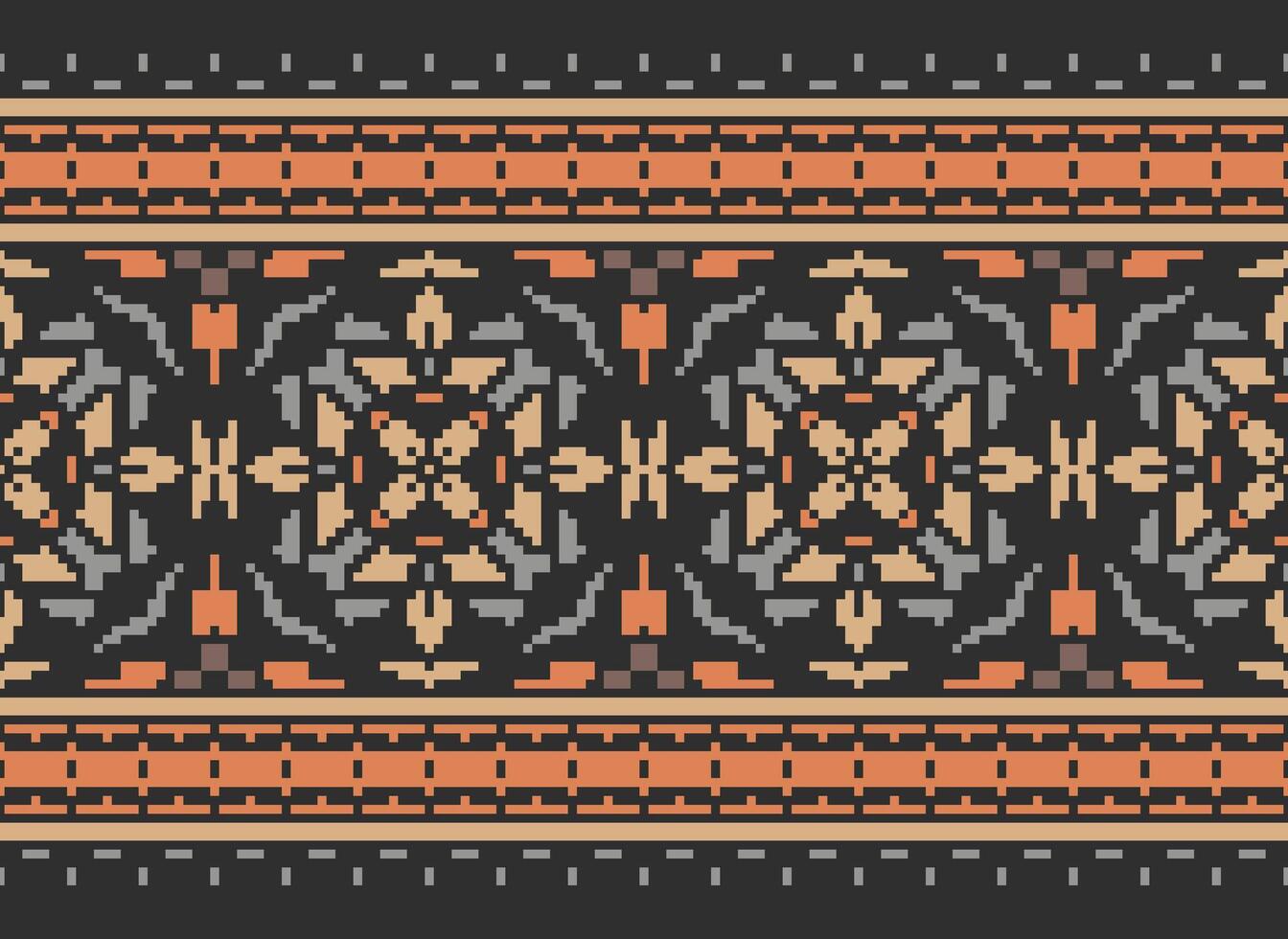 Pixel Embroidery ethnic pattern, Vector Geometric ornate background, Cross stitch retro zigzag style, pattern knitting continuous, Design for textile, fabric, ceramic, digital print