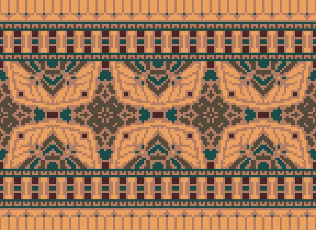 Cross Stitch pattern with Floral Designs. Traditional cross stitch needlework. Geometric Ethnic pattern, Embroidery, Textile ornamentation, fabric, Hand stitched pattern, Cultural stitching pixel art. vector