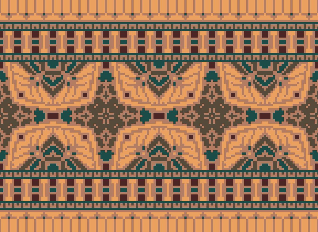 Cross Stitch pattern with Floral Designs. Traditional cross stitch needlework. Geometric Ethnic pattern, Embroidery, Textile ornamentation, fabric, Hand stitched pattern, Cultural stitching pixel art. vector