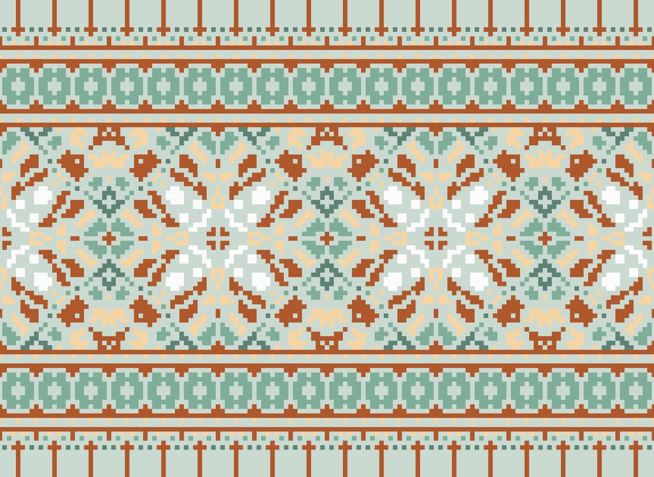 Cross Stitch Border. Embroidery Cross Stitch. Ethnic Patterns. Geometric Ethnic Indian pattern. Native Ethnic pattern.Texture Textile Fabric Clothing Knitwear print. Pixel Horizontal Seamless Vector. vector