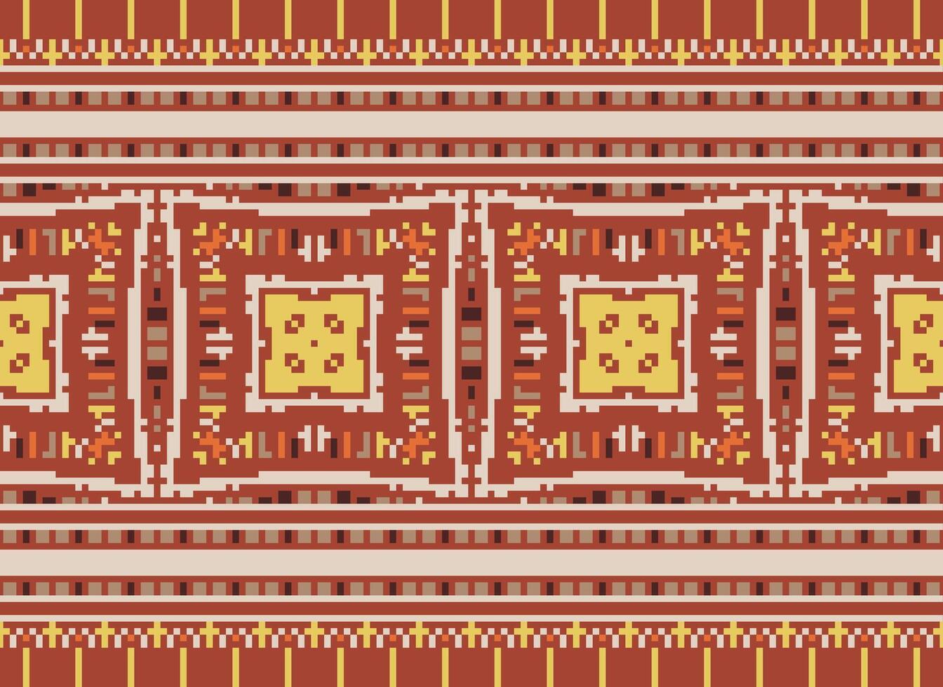 Cross Stitch Border. Embroidery Cross Stitch. Ethnic Patterns. Geometric Ethnic Indian pattern. Native Ethnic pattern.Texture Textile Fabric Clothing Knitwear print. Pixel Horizontal Seamless Vector. vector