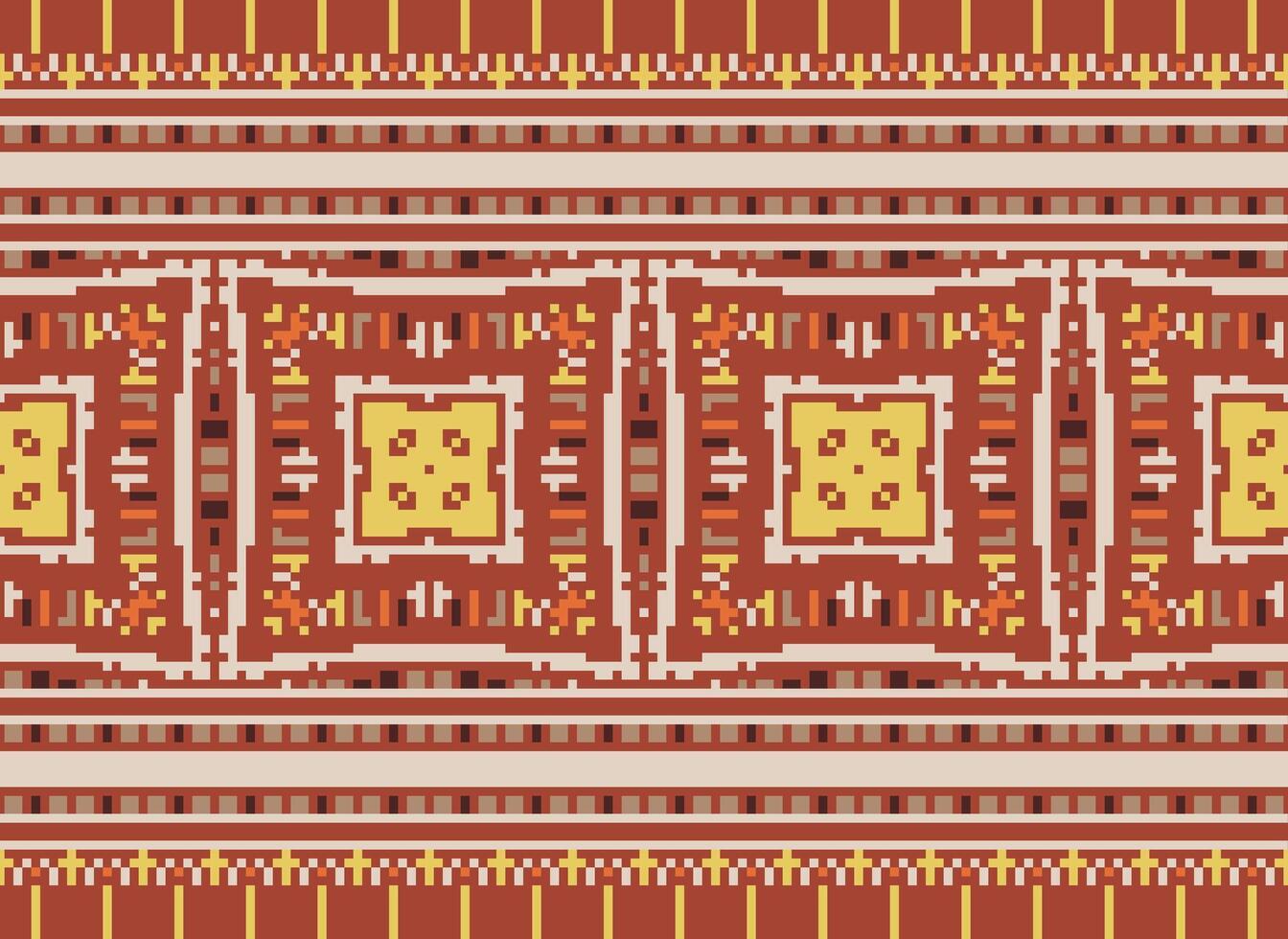 Cross Stitch Border. Embroidery Cross Stitch. Ethnic Patterns. Geometric Ethnic Indian pattern. Native Ethnic pattern.Texture Textile Fabric Clothing Knitwear print. Pixel Horizontal Seamless Vector. vector