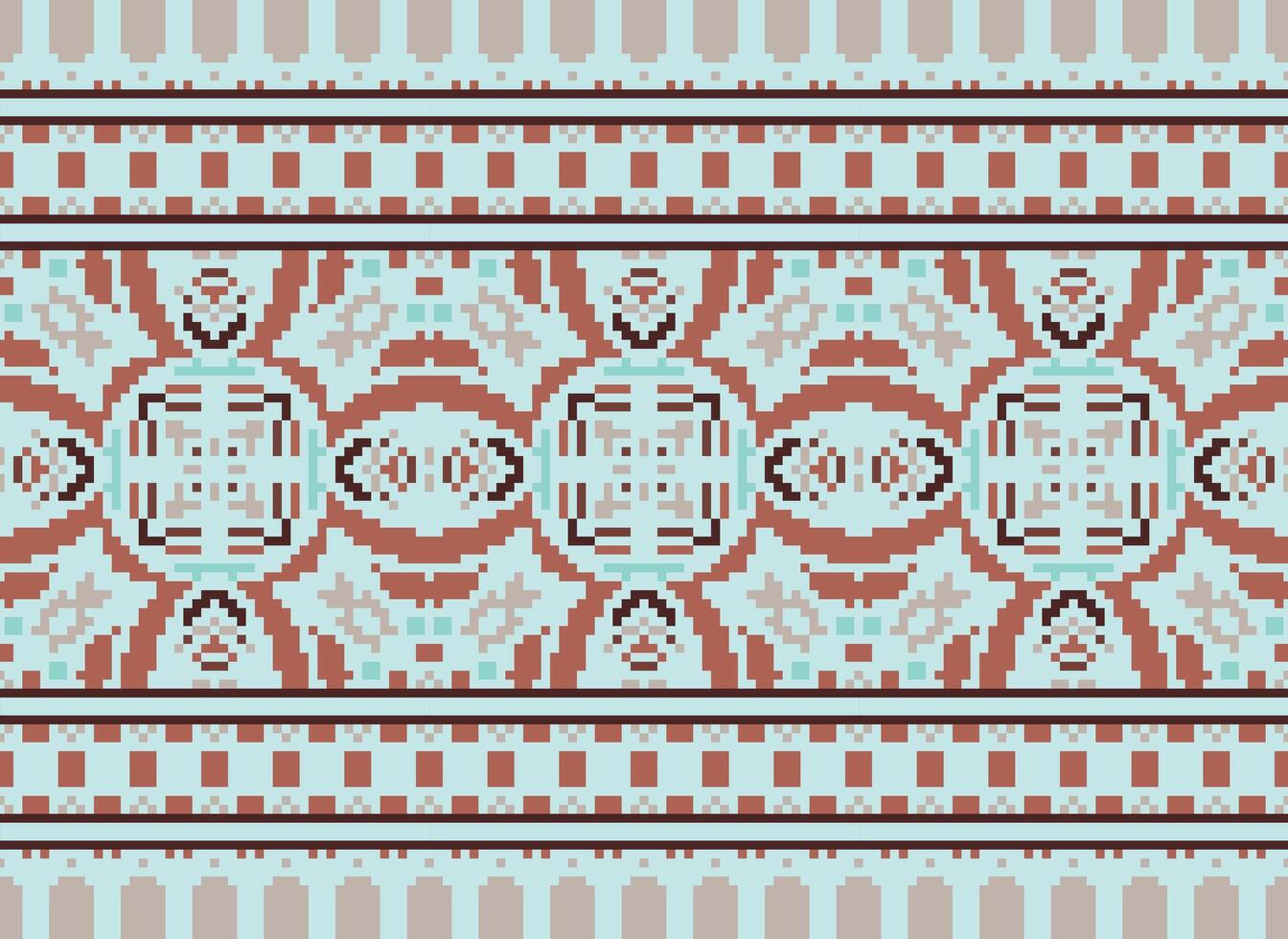 Pixel traditional ethnic pattern paisley flower Ikat background abstract Aztec African Indonesian Indian seamless pattern for fabric print cloth dress carpet curtains and sarong vector