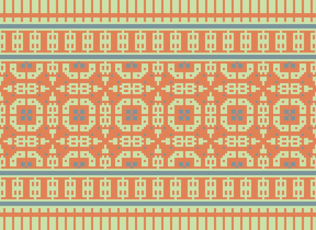 Cross Stitch pattern with Floral Designs. Traditional cross stitch needlework. Geometric Ethnic pattern, Embroidery, Textile ornamentation, fabric, Hand stitched pattern, Cultural stitching pixel art. vector