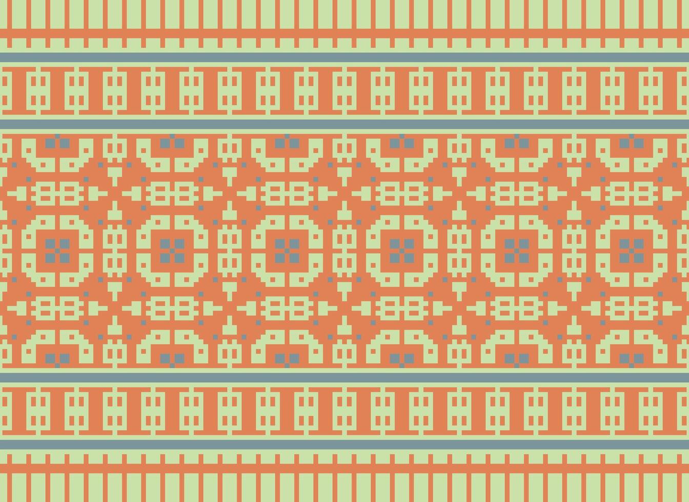 Cross Stitch pattern with Floral Designs. Traditional cross stitch needlework. Geometric Ethnic pattern, Embroidery, Textile ornamentation, fabric, Hand stitched pattern, Cultural stitching pixel art. vector