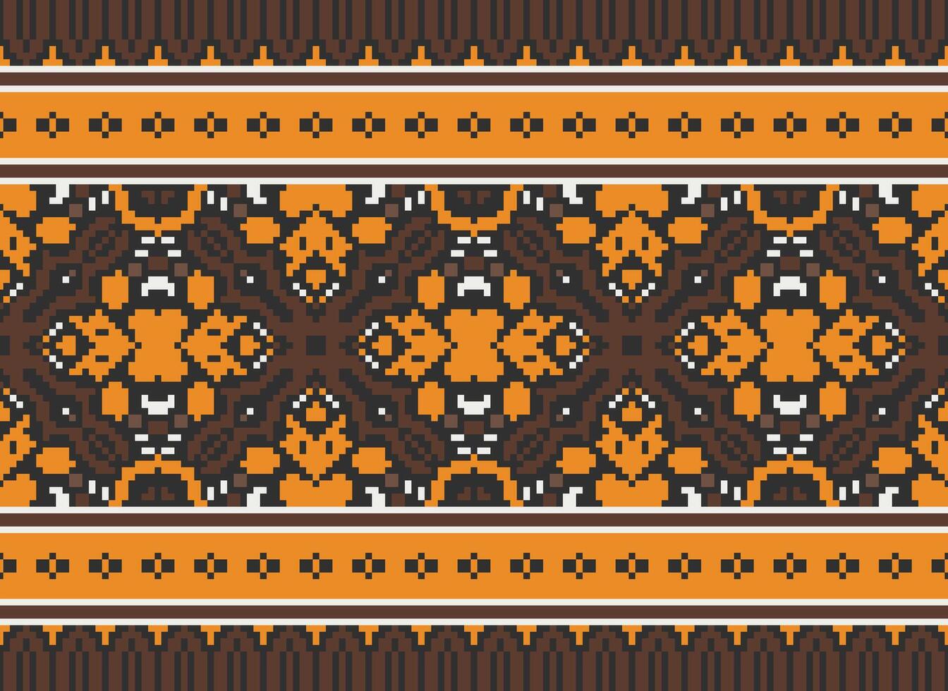 Pixel Embroidery ethnic pattern, Vector Geometric ornate background, Cross stitch retro zigzag style, pattern knitting continuous, Design for textile, fabric, ceramic, digital print