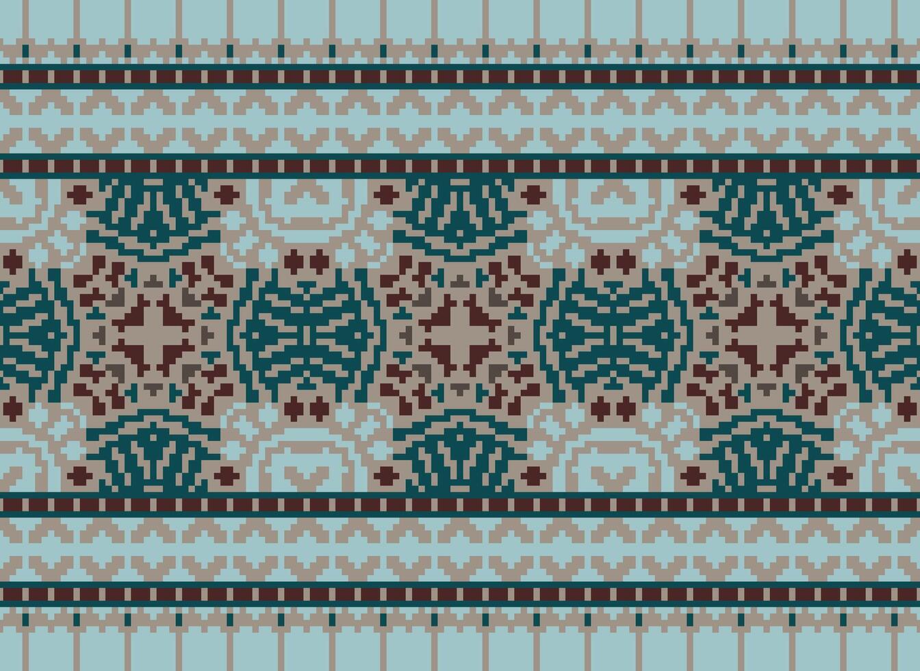 Ethnic geometric fabric pattern Cross Stitch.Ikat embroidery Ethnic oriental Pixel pattern blue background. Abstract,vector,illustration. Texture,clothing,frame,decoration,motifs,silk wallpaper. vector