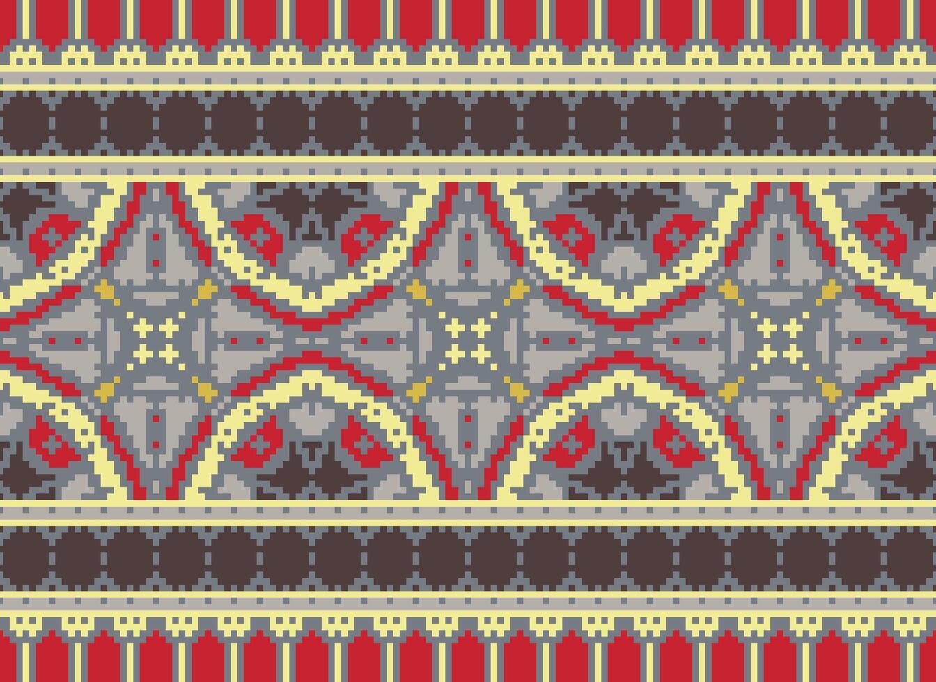 Pixel Ethnic pattern vector background. seamless pattern traditional, Design for background, wallpaper, Batik, fabric, carpet, clothing, wrapping, and textile.ethnic pattern Vector illustration.