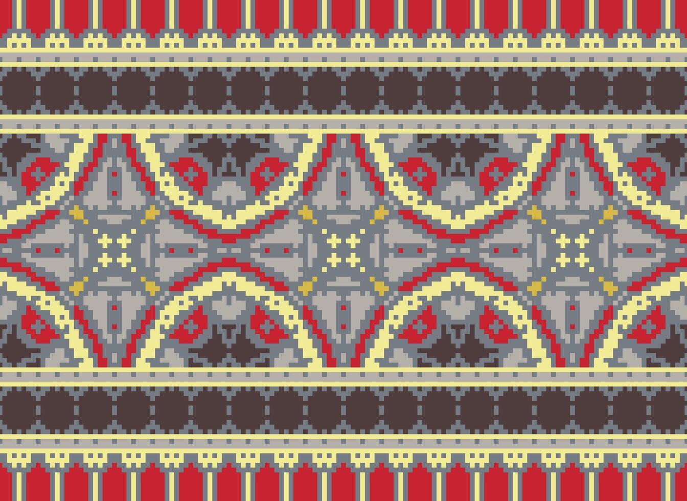 Pixel Ethnic pattern vector background. seamless pattern traditional, Design for background, wallpaper, Batik, fabric, carpet, clothing, wrapping, and textile.ethnic pattern Vector illustration.