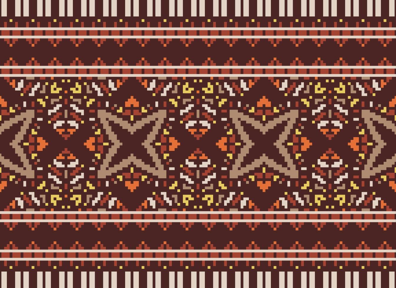 Cross Stitch Border. Embroidery Cross Stitch. Ethnic Patterns. Geometric Ethnic Indian pattern. Native Ethnic pattern.Texture Textile Fabric Clothing Knitwear print. Pixel Horizontal Seamless Vector. vector