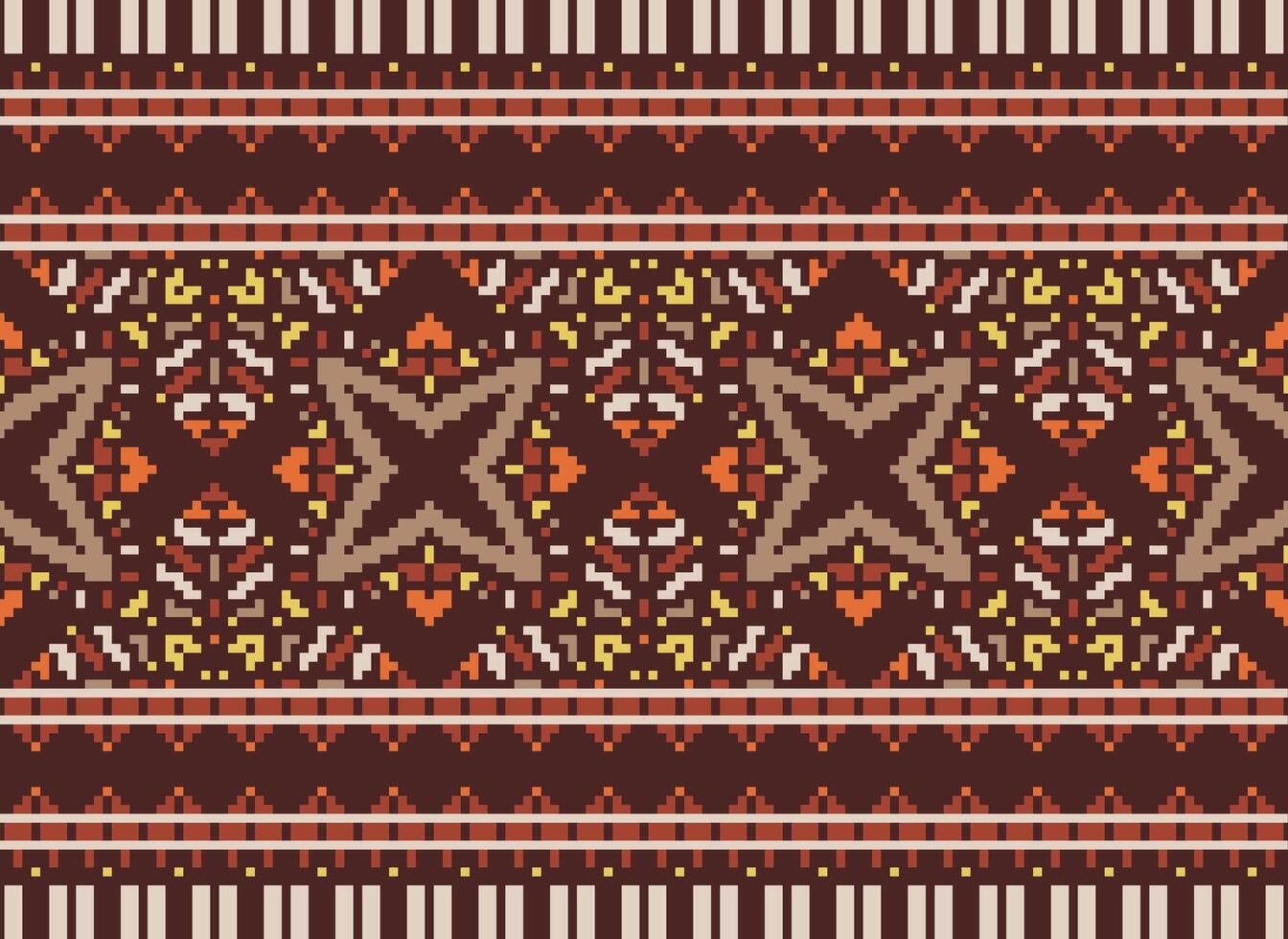 Cross Stitch Border. Embroidery Cross Stitch. Ethnic Patterns. Geometric Ethnic Indian pattern. Native Ethnic pattern.Texture Textile Fabric Clothing Knitwear print. Pixel Horizontal Seamless Vector. vector