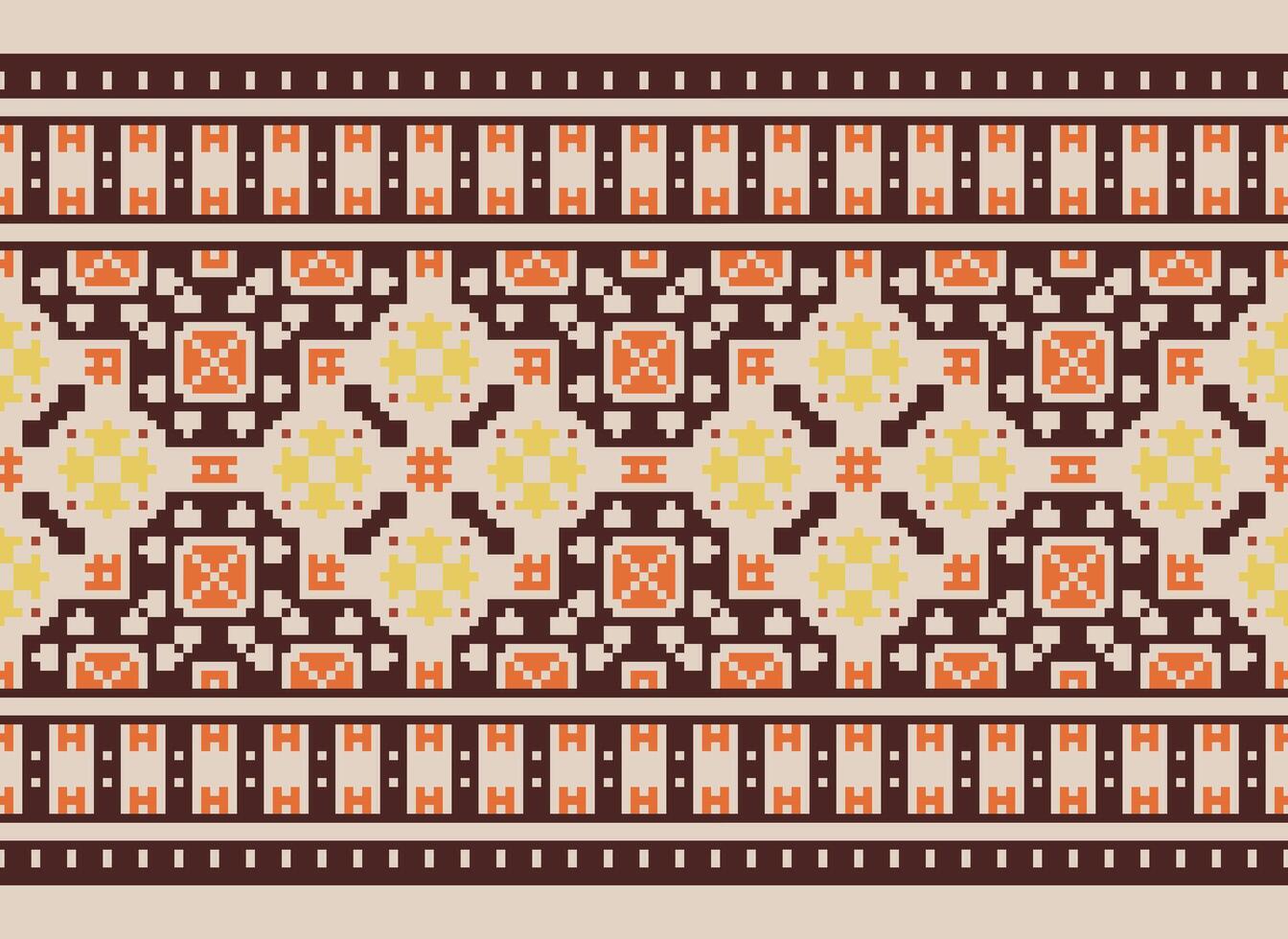 Pixel Ethnic pattern vector background. seamless pattern traditional, Design for background, wallpaper, Batik, fabric, carpet, clothing, wrapping, and textile.ethnic pattern Vector illustration.