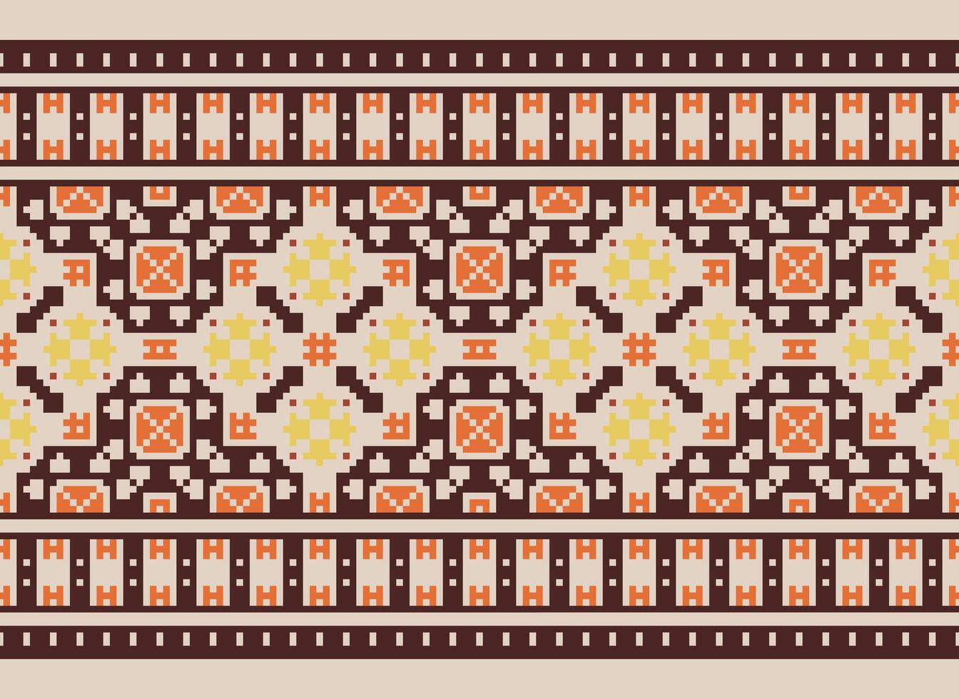 Pixel Ethnic pattern vector background. seamless pattern traditional, Design for background, wallpaper, Batik, fabric, carpet, clothing, wrapping, and textile.ethnic pattern Vector illustration.