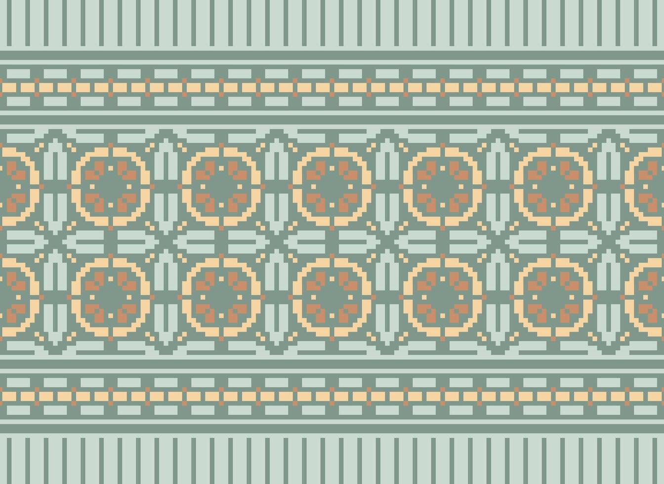 A Floral pixel art pattern on grey background.geometric ethnic oriental embroidery vector illustration. pixel style, abstract background, cross stitch.design for texture, fabric, cloth, scarf, print