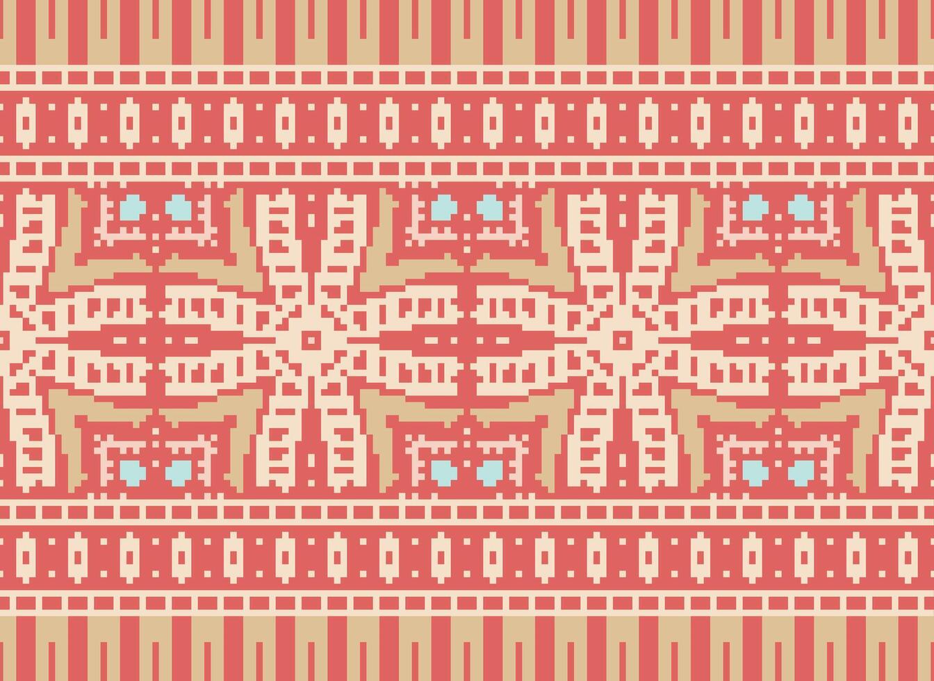 Cross Stitch Border. Embroidery Cross Stitch. Ethnic Patterns. Geometric Ethnic Indian pattern. Native Ethnic pattern.Texture Textile Fabric Clothing Knitwear print. Pixel Horizontal Seamless Vector. vector