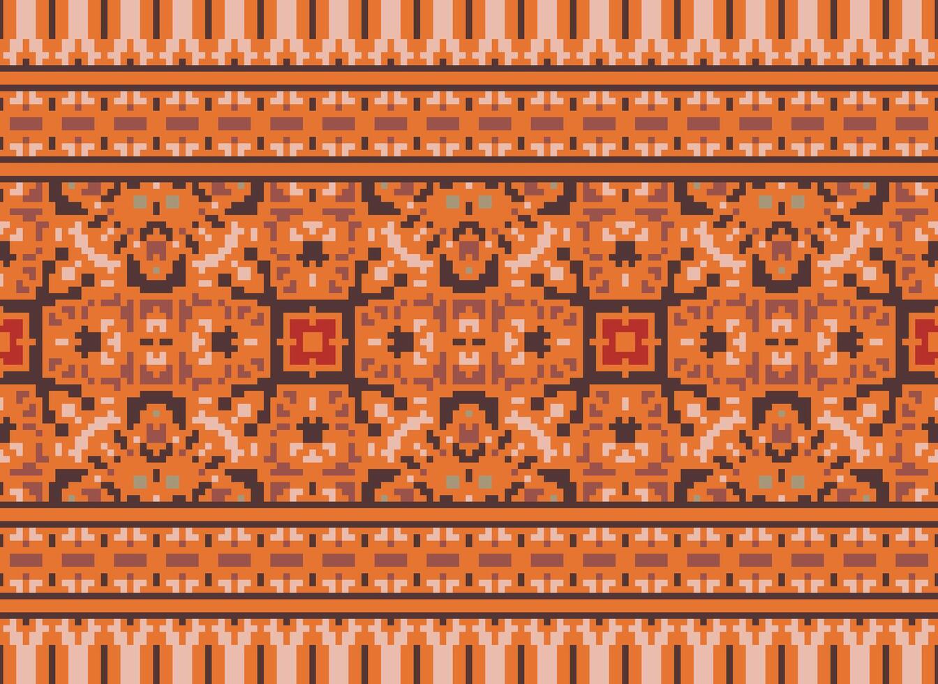 Pixel Ethnic pattern vector background. seamless pattern traditional, Design for background, wallpaper, Batik, fabric, carpet, clothing, wrapping, and textile.ethnic pattern Vector illustration.