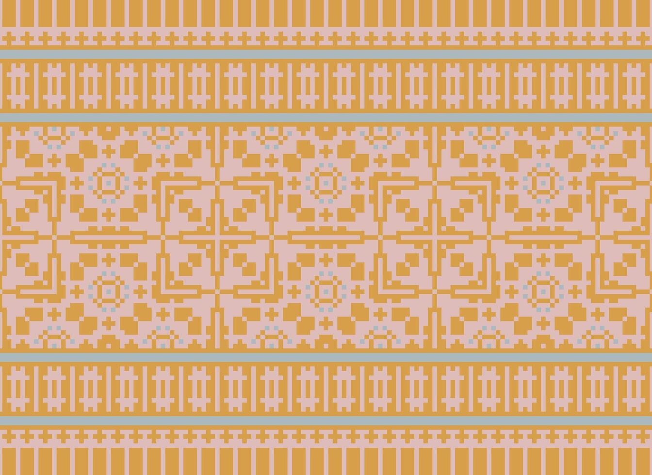 Pixel Cross Stitch pattern with Floral Designs. Traditional cross stitch needlework. Geometric Ethnic pattern, Embroidery, Textile ornamentation, fabric, Hand stitched pattern, pixel art. vector