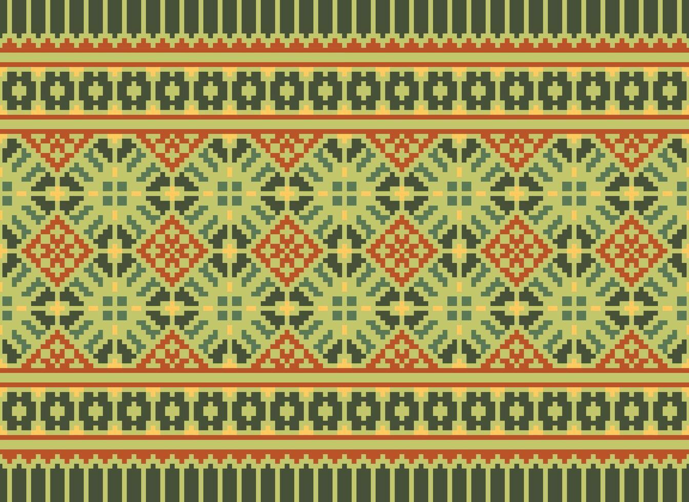 flower embroidery on brown background. ikat and cross stitch geometric seamless pattern ethnic oriental traditional. Aztec style illustration design for carpet, wallpaper, clothing, wrapping, batik. vector