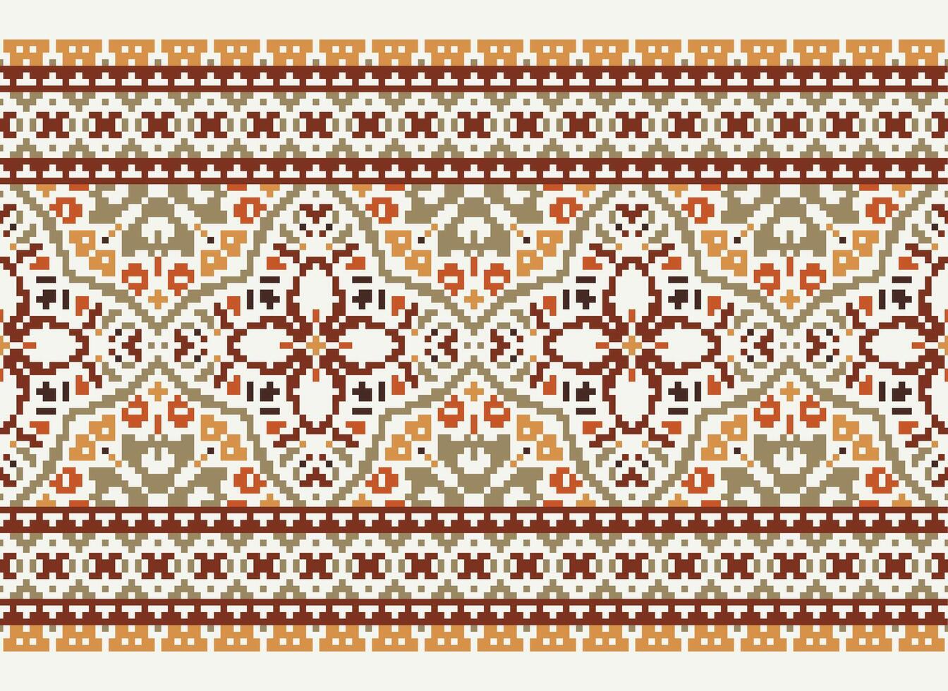 Pixel Cross Stitch pattern with Floral Designs. Traditional cross stitch needlework. Geometric Ethnic pattern, Embroidery, Textile ornamentation, fabric, Hand stitched pattern, pixel art. vector