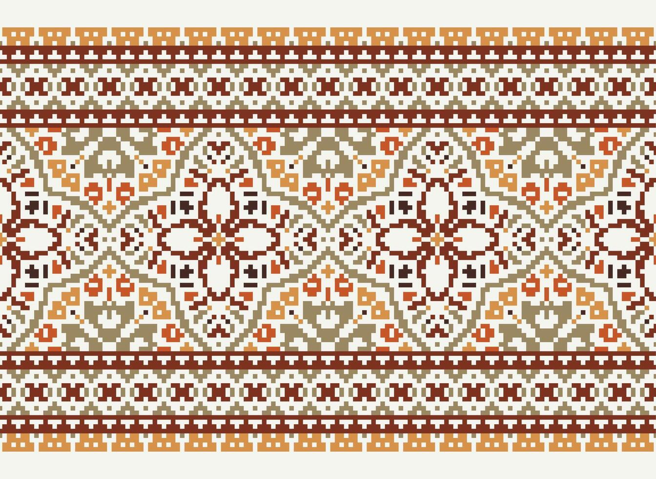 Pixel Cross Stitch pattern with Floral Designs. Traditional cross stitch needlework. Geometric Ethnic pattern, Embroidery, Textile ornamentation, fabric, Hand stitched pattern, pixel art. vector