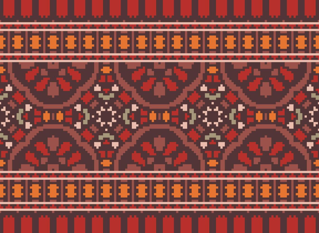 Pixel Cross Stitch pattern with Floral Designs. Traditional cross stitch needlework. Geometric Ethnic pattern, Embroidery, Textile ornamentation, fabric, Hand stitched pattern, pixel art. vector