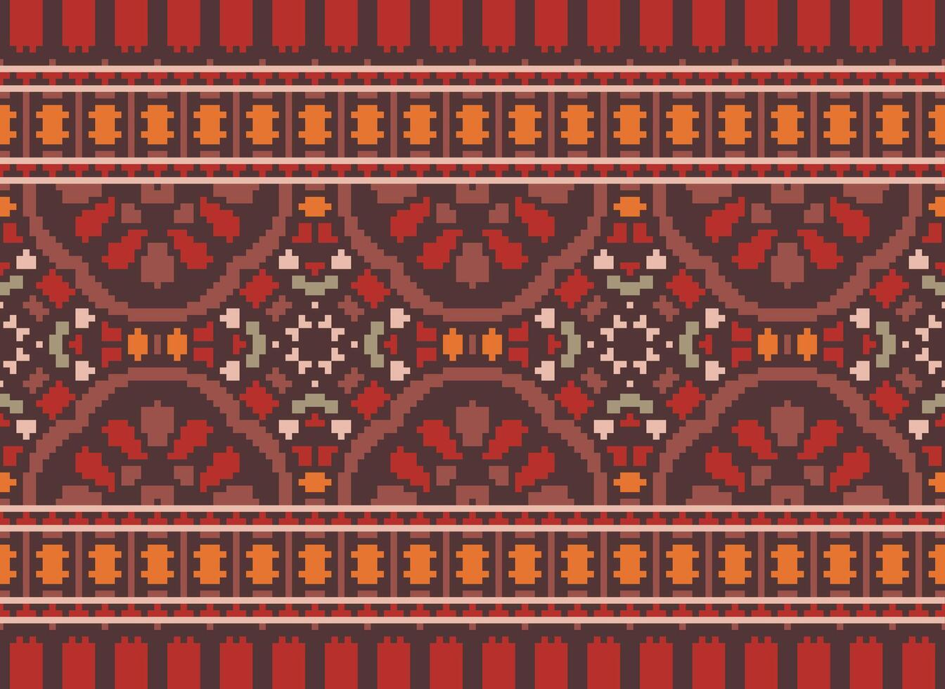 Pixel Cross Stitch pattern with Floral Designs. Traditional cross stitch needlework. Geometric Ethnic pattern, Embroidery, Textile ornamentation, fabric, Hand stitched pattern, pixel art. vector