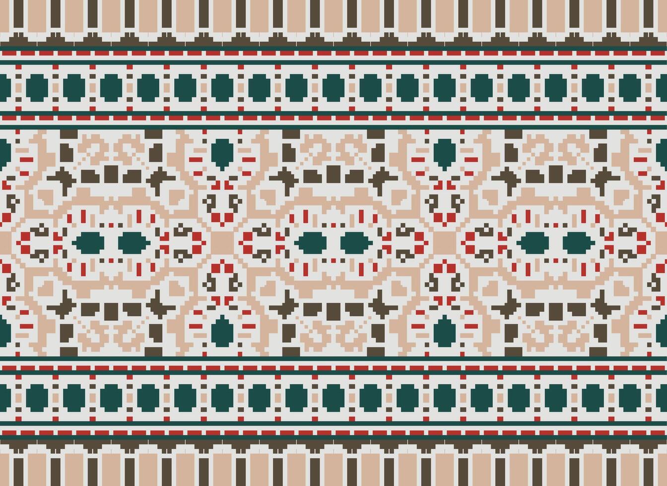 Cross Stitch pattern with Floral Designs. Traditional cross stitch needlework. Geometric Ethnic pattern, Embroidery, Textile ornamentation, fabric, Hand stitched pattern, Cultural stitching pixel art. vector