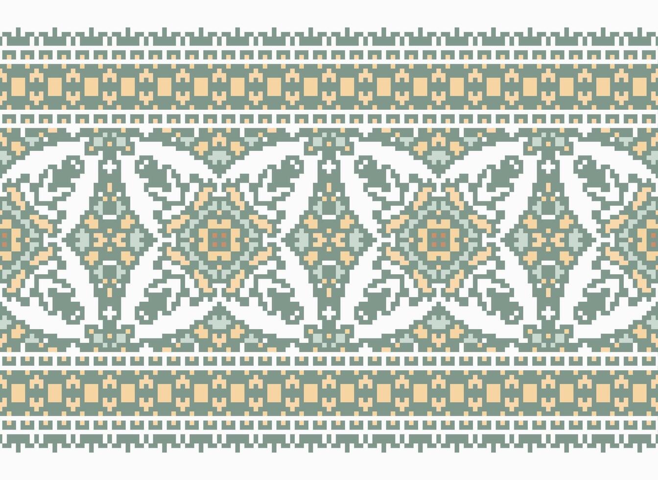Cross Stitch Border. Embroidery Cross Stitch. Ethnic Patterns. Geometric Ethnic Indian pattern. Native Ethnic pattern.Texture Textile Fabric Clothing Knitwear print. Pixel Horizontal Seamless Vector. vector